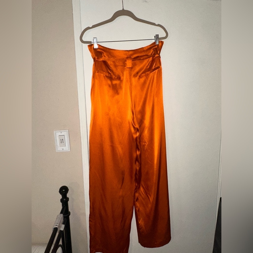 NWT L'AGENCE Bobby Wide Leg Silk Paperbag Pants In Orange Size US 8 - Picture 6 of 9
